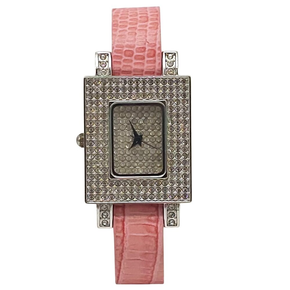 Adrienne Limited Edition Clear Pave Crystal Rhinestone Watch Pink Croc Embossed